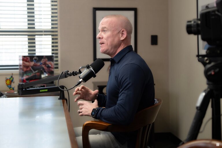 Mayor David Holt recording an episode of VOICES of OKC